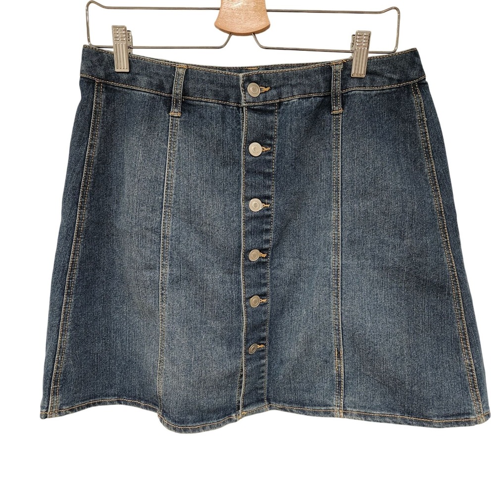 Love Fire Woman Size 12 Button Front Denim Jean Skirt Short A Line Western